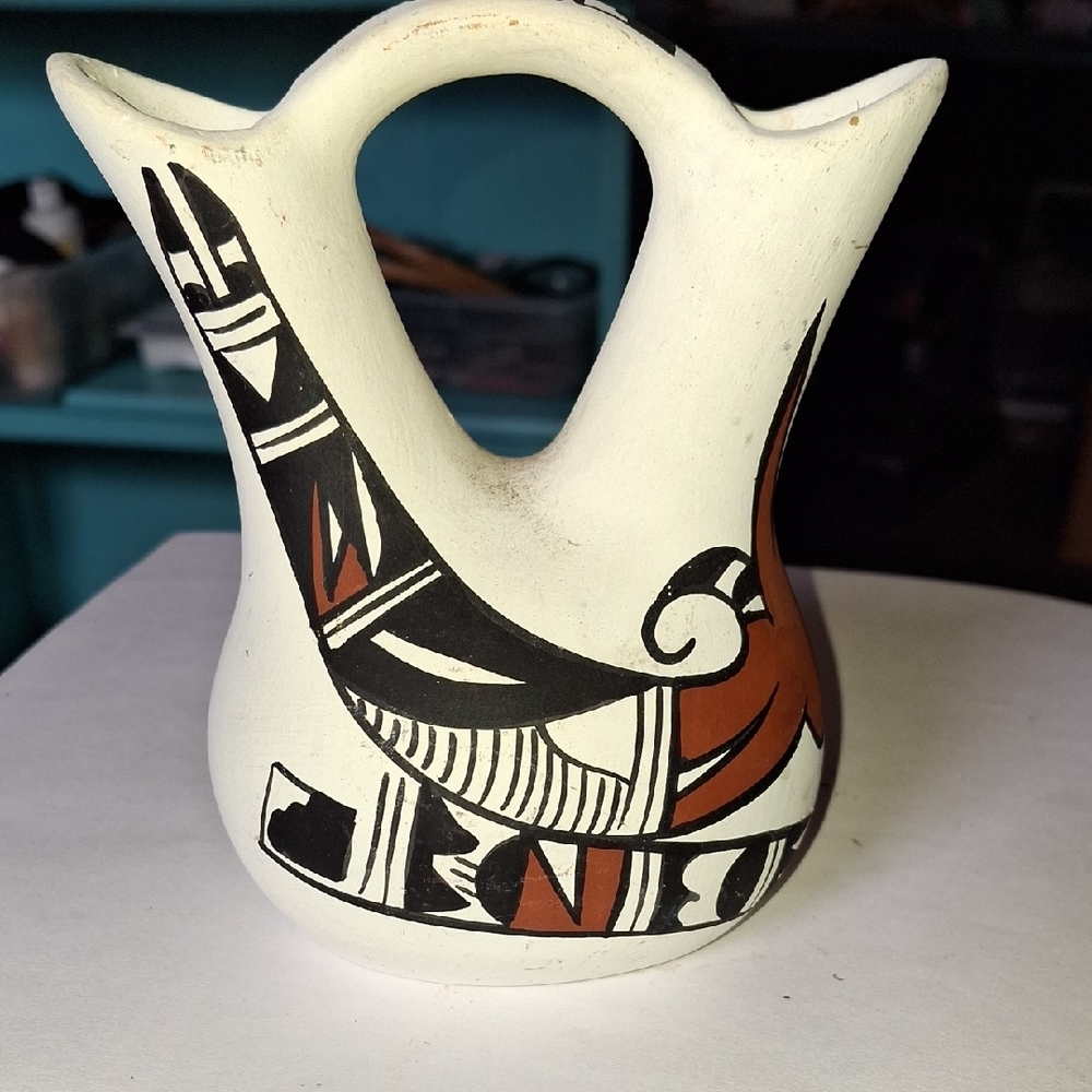 Handcrafted Ceramic Vase with Tribal Design Signed Wedding Vase